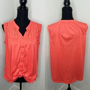 Carolyn Taylor Coral Sleeveless Button Up Top (L)